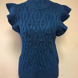 Elegant Navy Ruffle Sleeve Turtleneck Sweater Vest